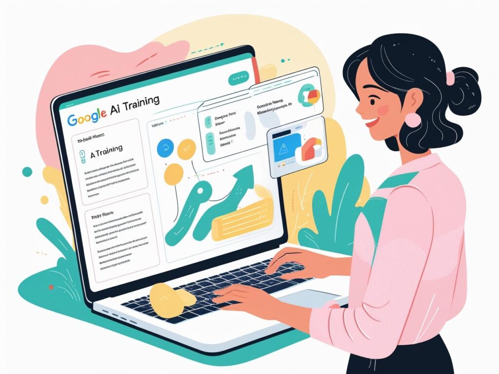 A woman training Google Ai on her Laptop